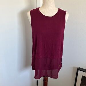 Michael Kors Burgundy Layered Chiffon Hem Tank